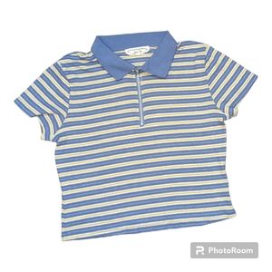 Blue striped hippie rose baby tee